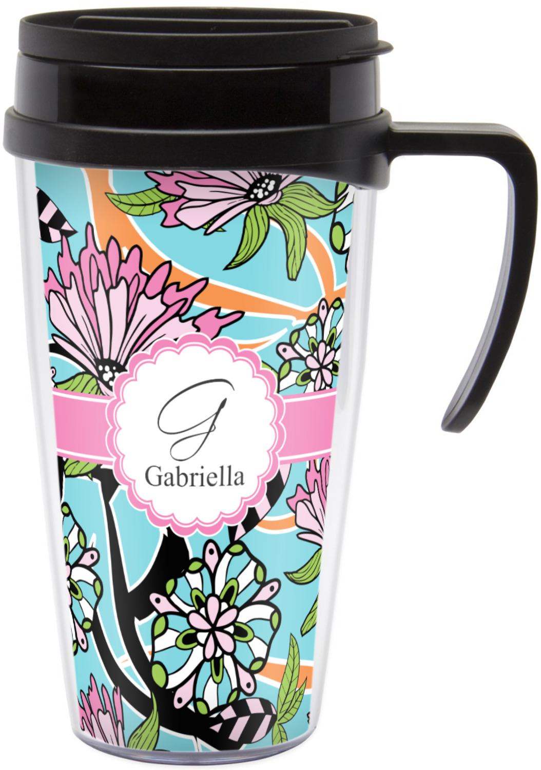 Summer Flowers Acrylic Travel Mug with Handle (Personalized