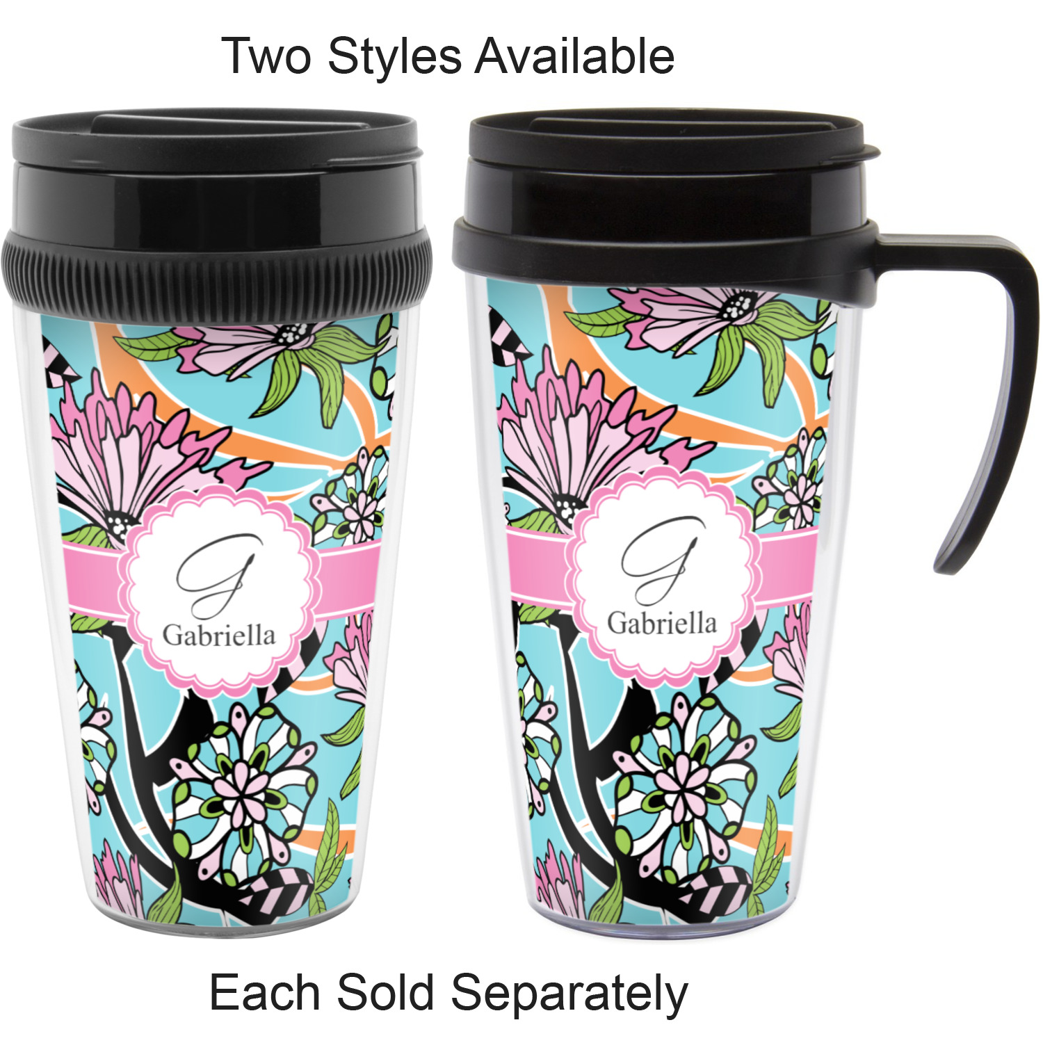 Summer Flowers Acrylic Travel Mug with Handle (Personalized) YouCustomizeIt
