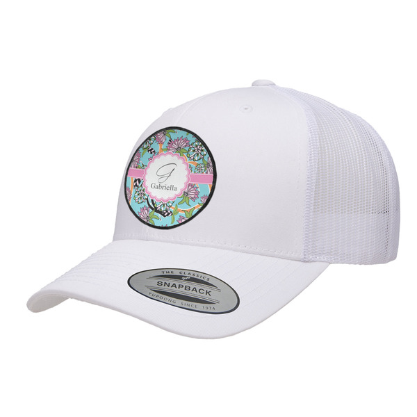 Custom Summer Flowers Trucker Hat - White (Personalized)