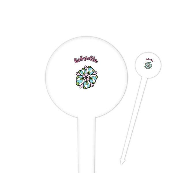 Custom Summer Flowers 4" Round Plastic Food Picks - White - Double Sided (Personalized)