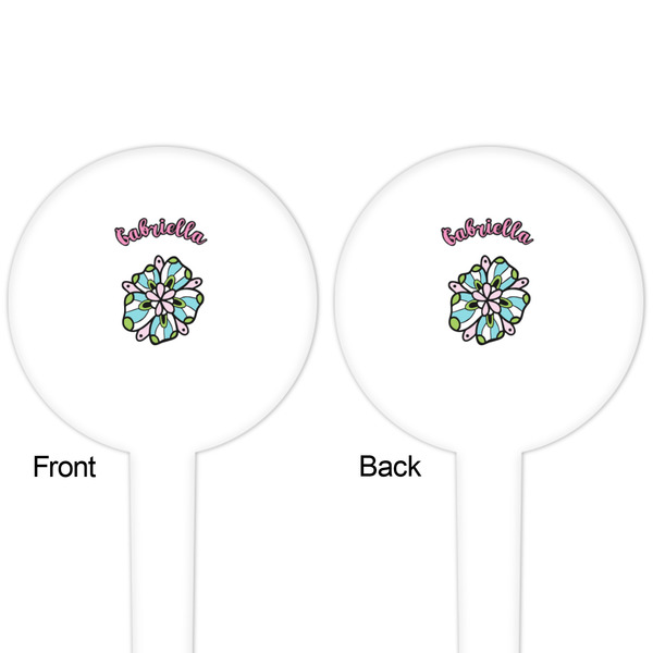 Summer Flowers White Plastic 4" Food Pick - Round - Double Sided - Front & Back
