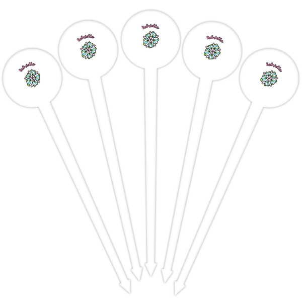 Summer Flowers White Plastic 4" Food Pick - Round - Fan View