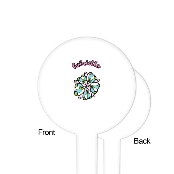Summer Flowers White Plastic 4" Food Pick - Round - Single Sided - Front & Back