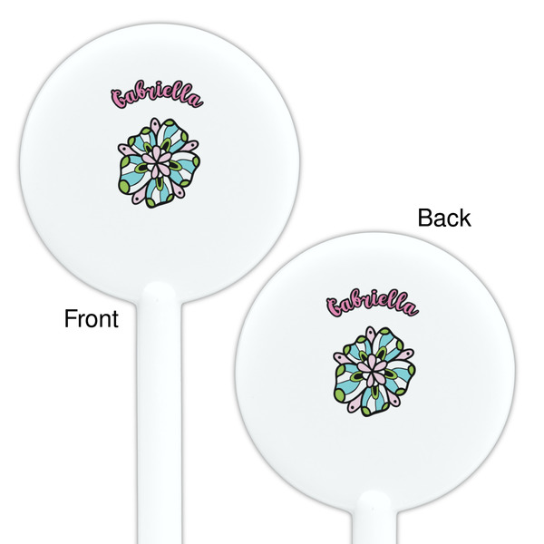 Summer Flowers White Plastic 5.5" Stir Stick - Double Sided - Round - Front & Back