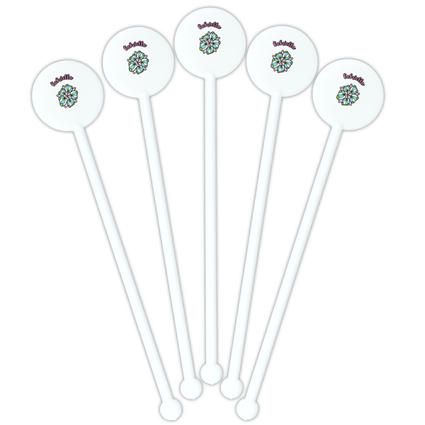 Summer Flowers White Plastic 5.5" Stir Stick - Fan View