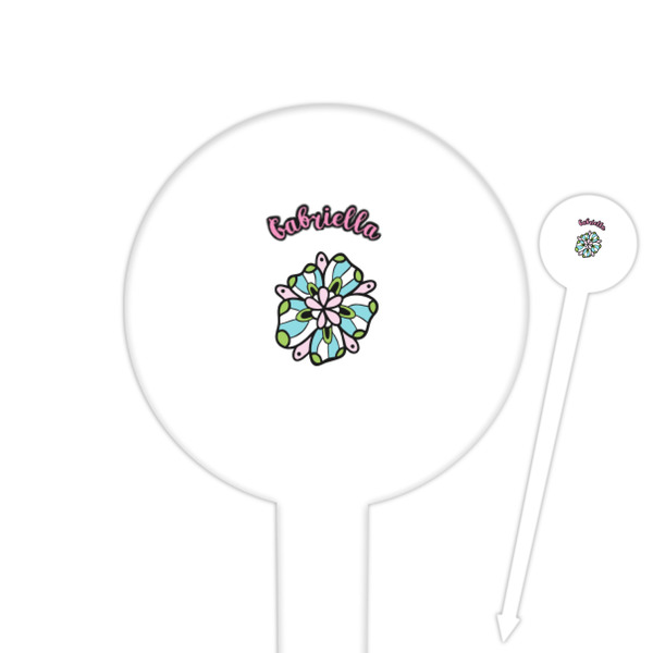 Custom Summer Flowers 6" Round Plastic Food Picks - White - Single Sided (Personalized)