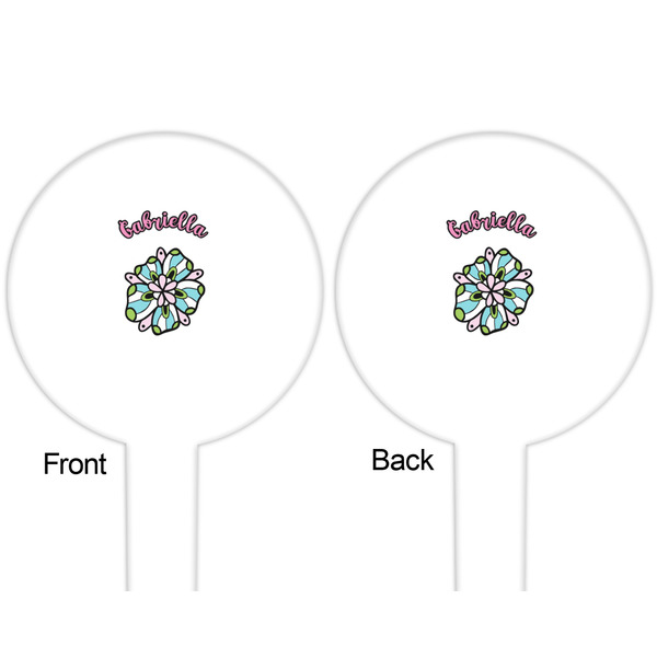 Summer Flowers White Plastic 6" Food Pick - Round - Double Sided - Front & Back