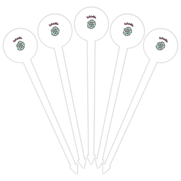 Summer Flowers White Plastic 6" Food Pick - Round - Fan View