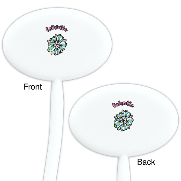 Summer Flowers White Plastic 7" Stir Stick - Double Sided - Oval - Front & Back