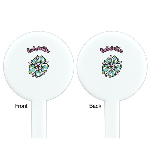 Summer Flowers White Plastic 7" Stir Stick - Double Sided - Round - Front & Back
