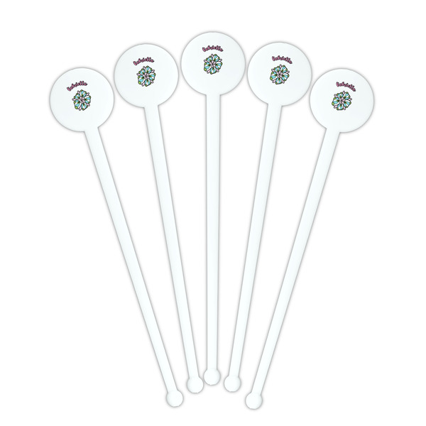 Summer Flowers White Plastic 7" Stir Stick - Round - Fan View