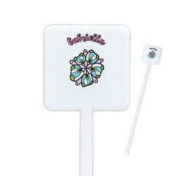Summer Flowers Square Plastic Stir Sticks - Single Sided (Personalized)