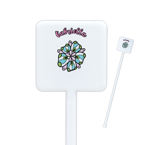 Custom Summer Flowers Square Plastic Stir Sticks (Personalized)