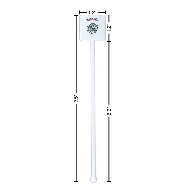 Summer Flowers White Plastic Stir Stick - Square - Dimensions