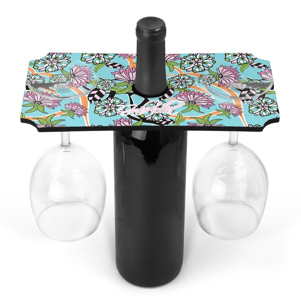 Custom Summer Flowers Wine Bottle & Glass Holder (Personalized)