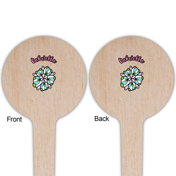 Summer Flowers Wooden 4" Food Pick - Round - Double Sided - Front & Back