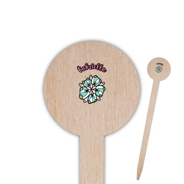 Custom Summer Flowers Round Wooden Food Picks (Personalized)