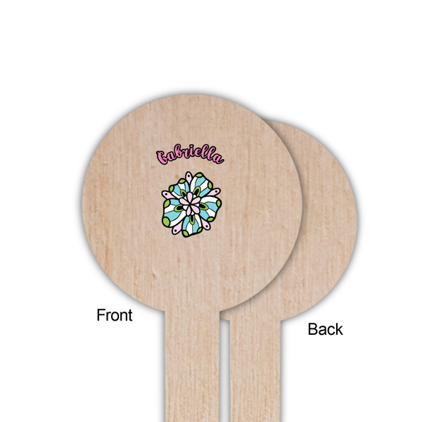 Summer Flowers Wooden 6" Food Pick - Round - Single Sided - Front & Back