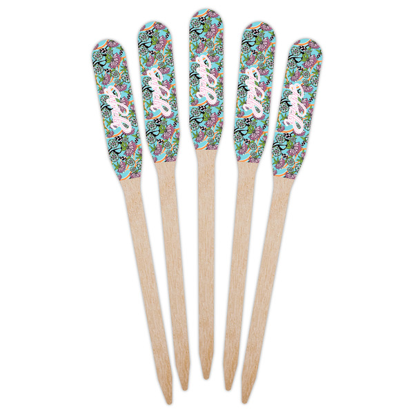 Summer Flowers Wooden Food Pick - Paddle - Fan View