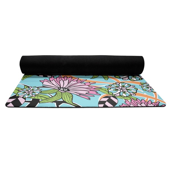 Summer Flowers Yoga Mat Rolled up Black Rubber Backing