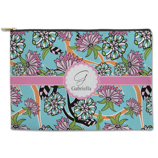 Custom Summer Flowers Zipper Pouch - Large - 12.5"x8.5" (Personalized)