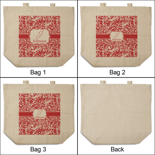 Swirl 3 Reusable Cotton Grocery Bags - Front & Back View