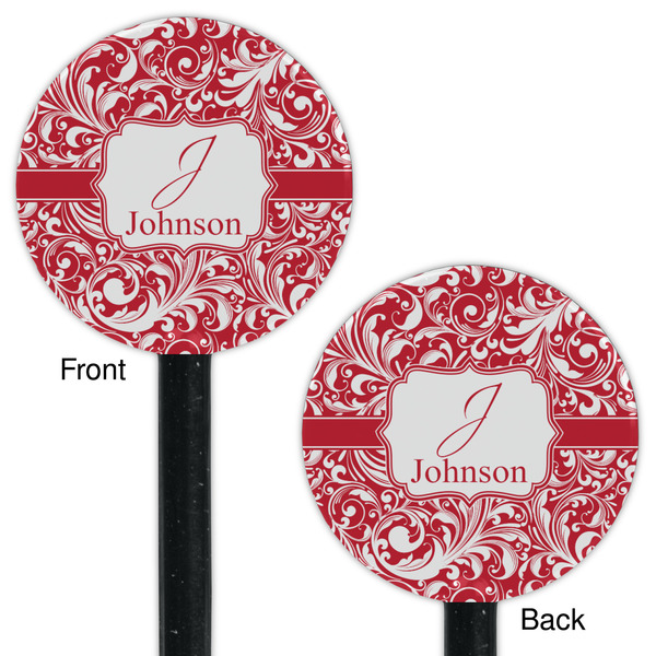 Swirl Black Plastic 5.5" Stir Stick - Double Sided - Round - Front & Back