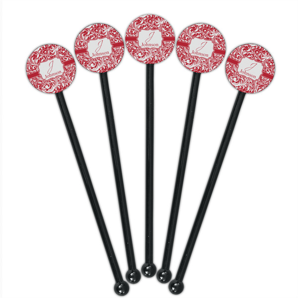 Swirl Black Plastic 5.5" Stir Stick - Round - Fan View