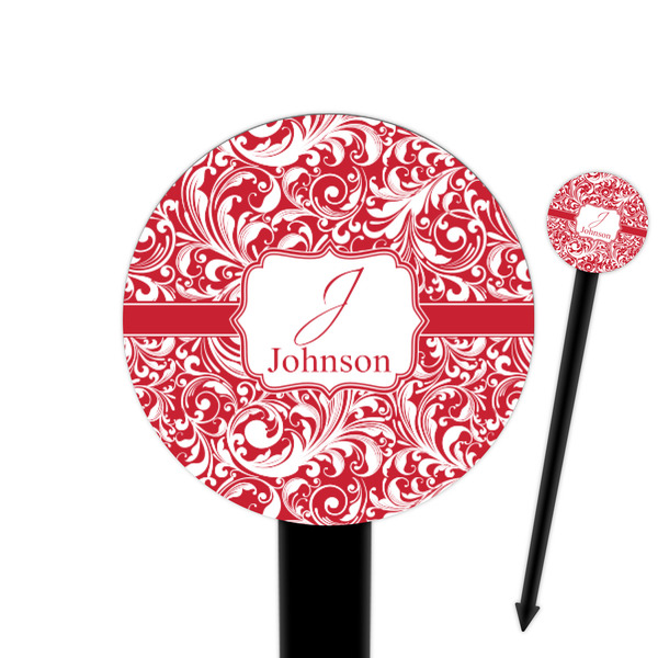 Custom Swirl 6" Round Plastic Food Picks - Black - Single Sided (Personalized)