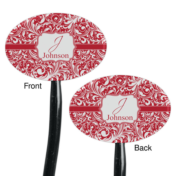 Swirl Black Plastic 7" Stir Stick - Double Sided - Oval - Front & Back