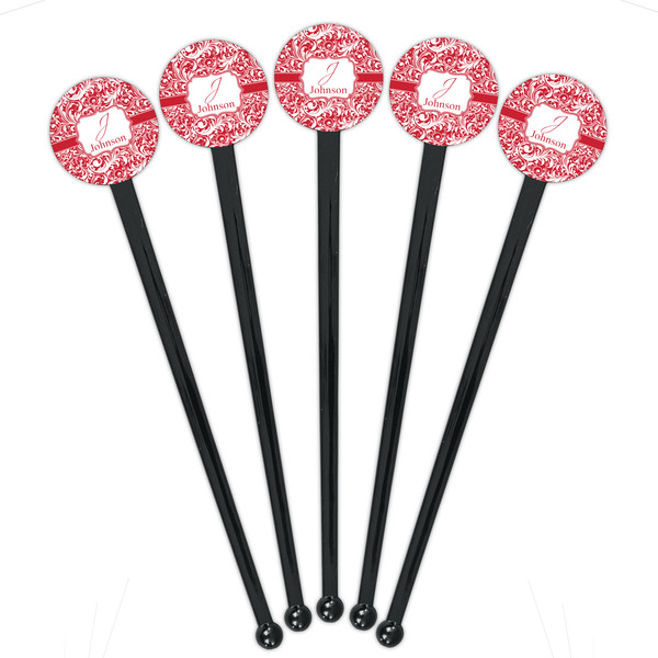 Swirl Black Plastic 7" Stir Stick - Round - Fan View