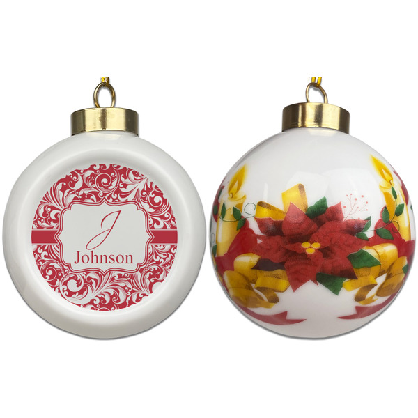 Swirl Ceramic Christmas Ornament - Poinsettias (APPROVAL)