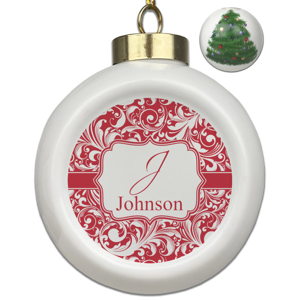 Custom Swirl Ceramic Ball Ornament - Christmas Tree (Personalized)