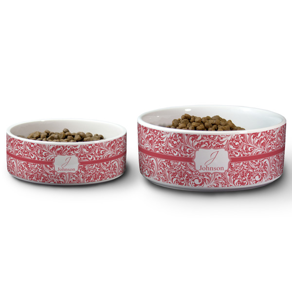 Swirl Ceramic Dog Bowls - Size Comparison