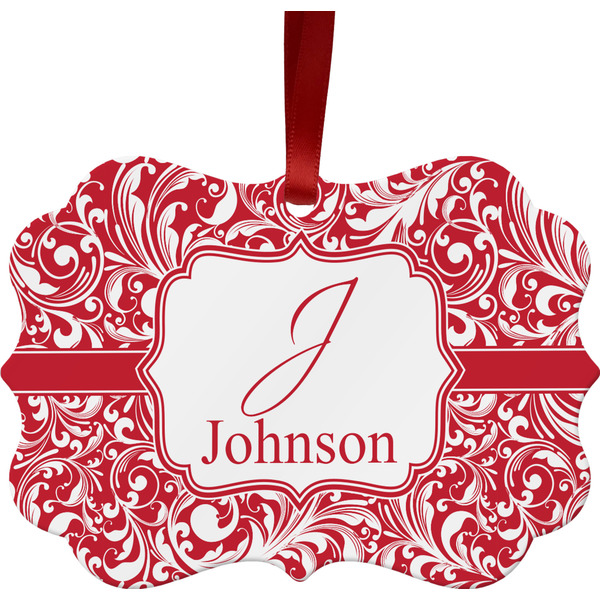 Custom Swirl Metal Frame Ornament - Double Sided w/ Name and Initial