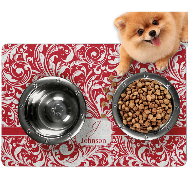 Custom Swirl Dog Food Mat - Small w/ Name and Initial