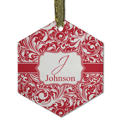 Swirl Flat Glass Ornament - Hexagon w/ Name and Initial
