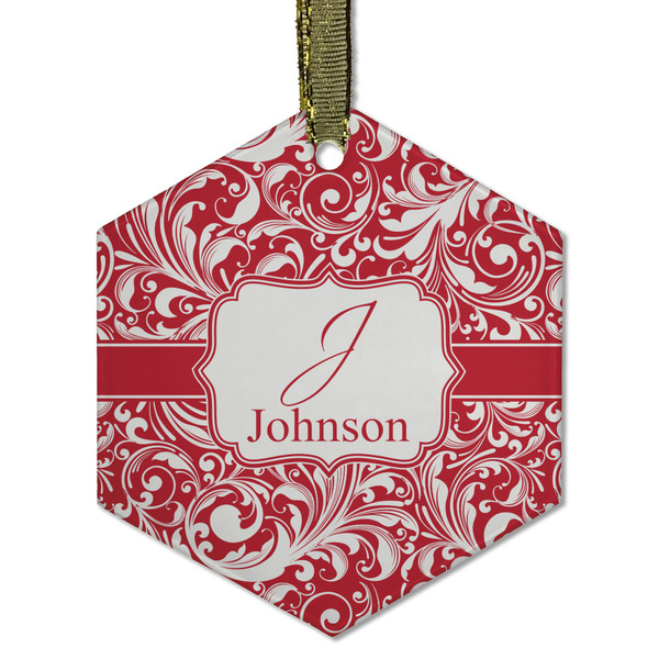 Custom Swirl Flat Glass Ornament - Hexagon w/ Name and Initial