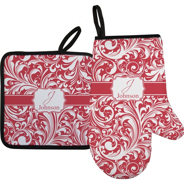 Custom Swirl Oven Mitt & Pot Holder Set w/ Name and Initial
