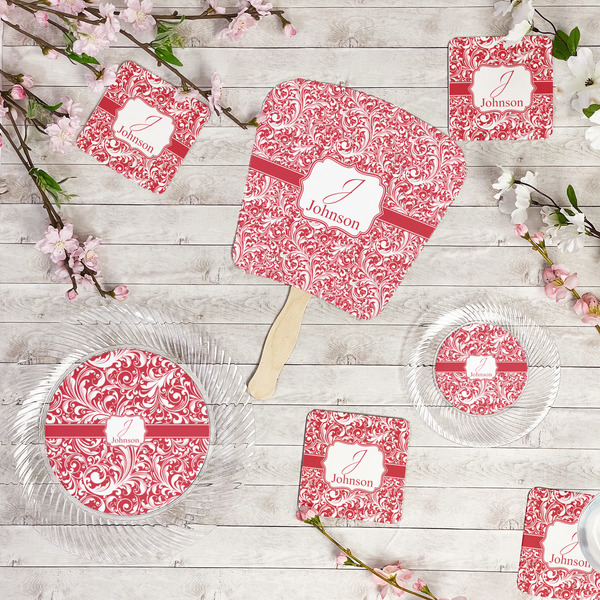 Swirl Party Supplies Combination Image - All items - Plates, Coasters, Fans