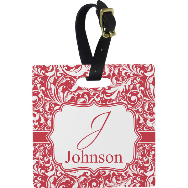 Custom Swirl Plastic Luggage Tag - Square w/ Name and Initial