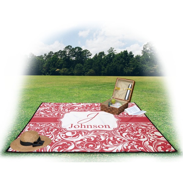 Swirl Picnic Blanket - with Basket Hat and Book - in Use