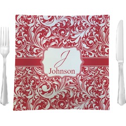 Swirl 9.5" Glass Square Lunch / Dinner Plate- Single or Set of 4 (Personalized)