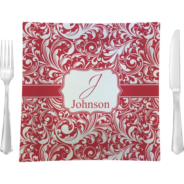 Custom Swirl 9.5" Glass Square Lunch / Dinner Plate- Single or Set of 4 (Personalized)
