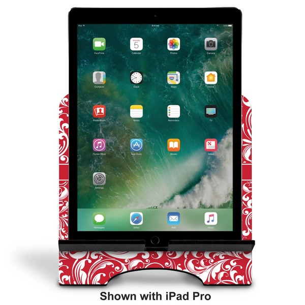 Swirl Stylized Tablet Stand - Front with ipad