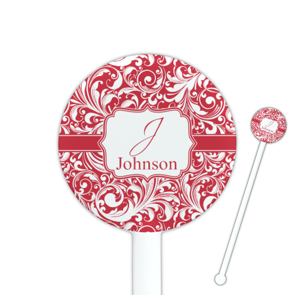 Custom Swirl 5.5" Round Plastic Stir Sticks - White - Single Sided (Personalized)