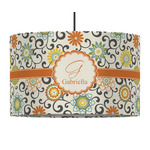 Swirls & Floral 12" Drum Pendant Lamp - Fabric (Personalized)
