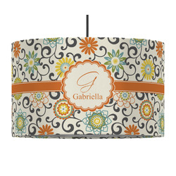 Swirls & Floral 12" Drum Pendant Lamp - Fabric (Personalized)