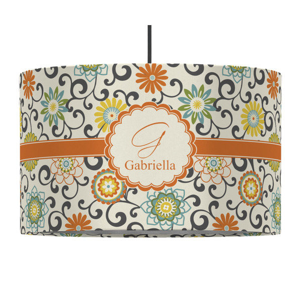 Custom Swirls & Floral 12" Drum Pendant Lamp - Fabric (Personalized)