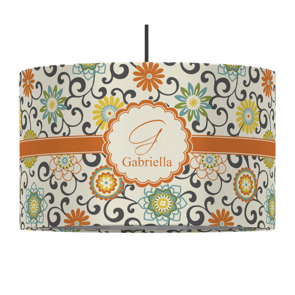 Swirls & Floral 12" Drum Lampshade - PENDANT (Fabric)
